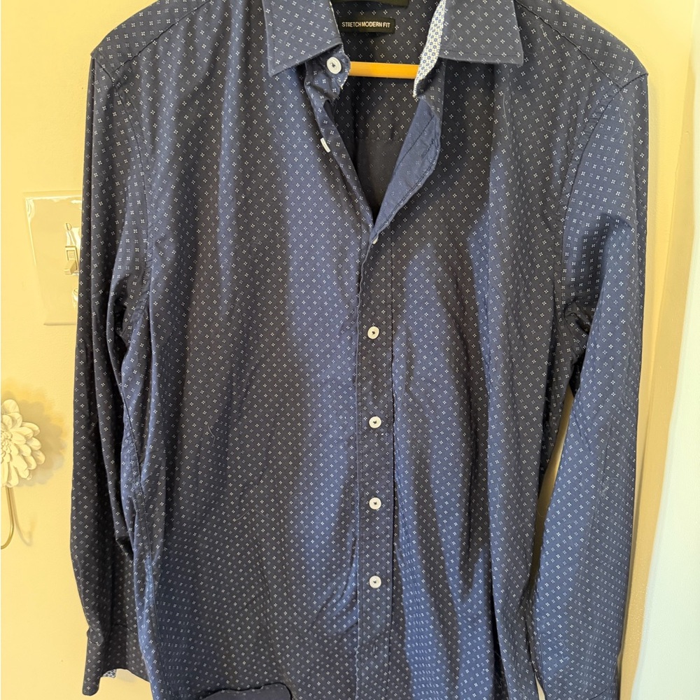 Men's Blue Micro-Print Long-Sleeve Button-Down Shirt